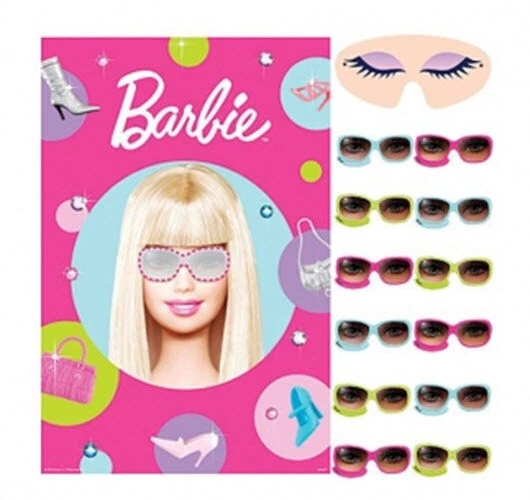 BARBIE ALL DOLL'D Up birthday PARTY GAME poster stickers blindfold 212
