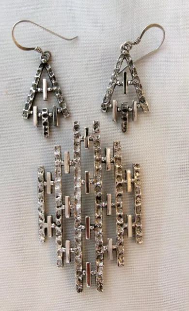 Van Dell Mid Century Modern MCM sterling silver brutalist earrings & pendant set