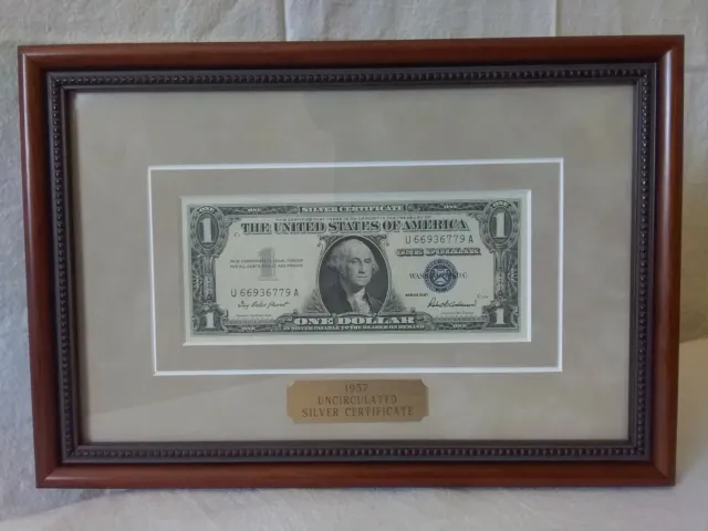 Crisp CU 1957 A $1 One Dollar Bill Blue Seal USA Silver Certificate Framed Note
