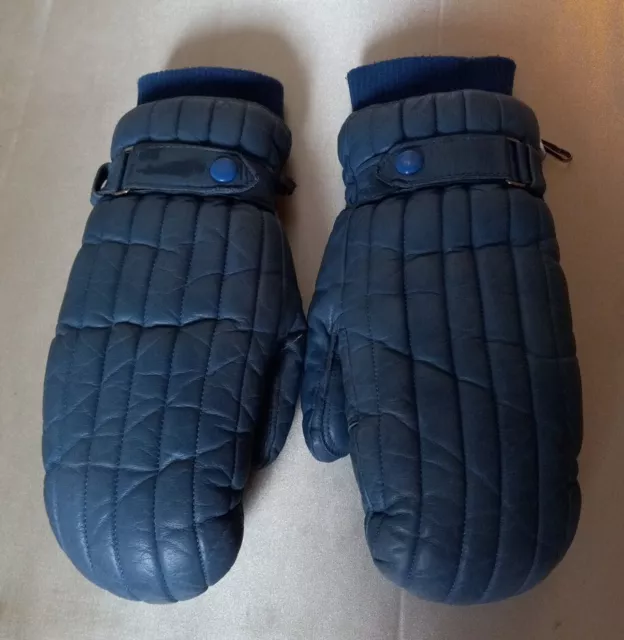 Vintage KOMBI Blue Mittens  Thinsulate, Genuine Leather Ladies Large Japan