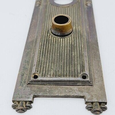 Vintage YALE Bronze SINGLE Doorknob Back Plate 10 3/8 x 3 3/8" holes 3" 3