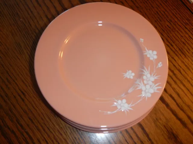 Lenox China CORAL White Flower Sprig  Set of 8 Salad Plates 7 1/4"  Gold Mark