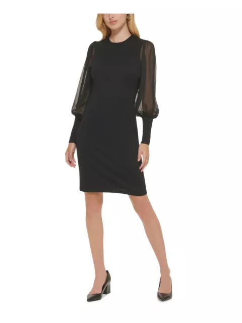 DKNY Womens Black Unlined Blouson Sleeve Knee Length Wear To Work Sheath Dress L