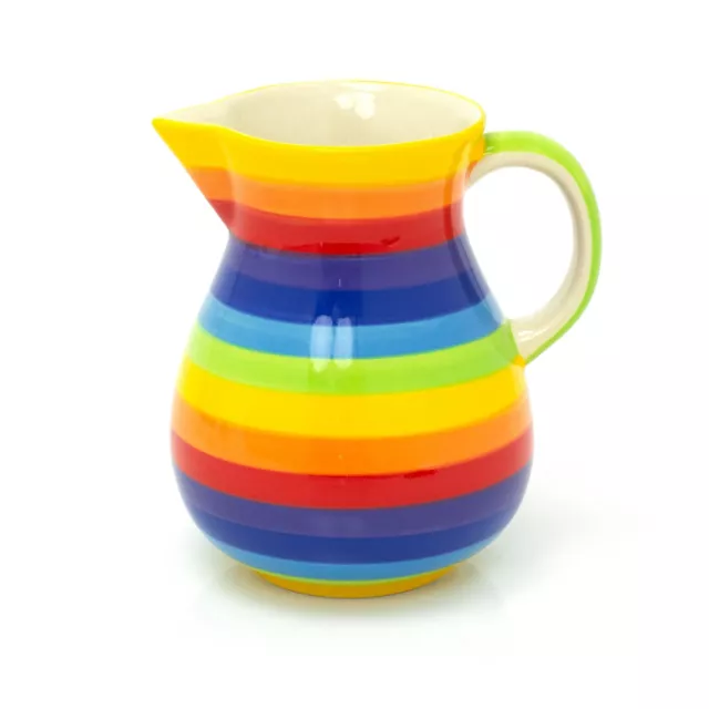 Hand Painted Rainbow Striped Ceramic Serving Jug Water Pitcher | Jug For Flowers