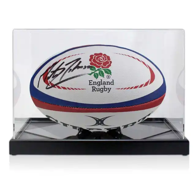 Ballon de rugby d'Angleterre signé par Martin Johnson. En vitrine