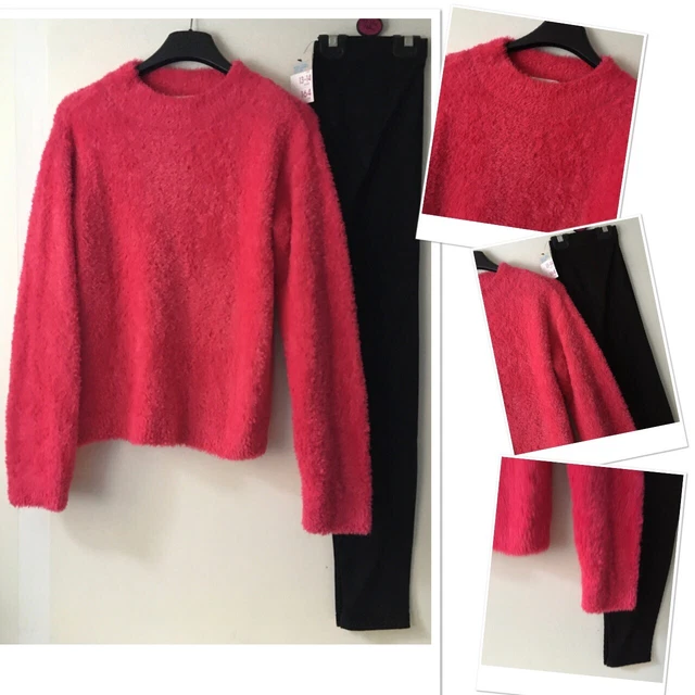 H&M girls warm pink fluffy jumper exc u & new prk leggings 13-14 Years