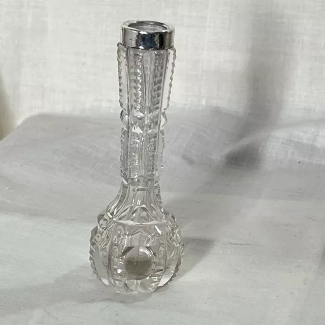 Antique Cut Glass Crystal Bud Vase With Sterling Silver Collar - London 1900