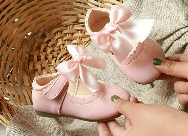 Scarpe Fiocco Spagnole Patinate Bianco Rosa Festa Matrimonio Bambina Fiore 8