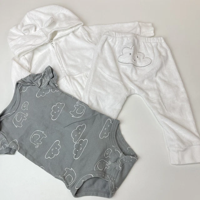 12 Months Carters White Polar Bear Theme Fleece 3 Piece Outfit Hoodie Pants Body