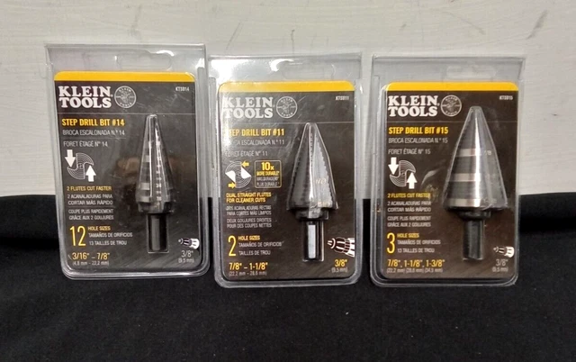 Lot! 3 Klein Milwaukee Step Bits Impact, jam free! #11 #14 #15