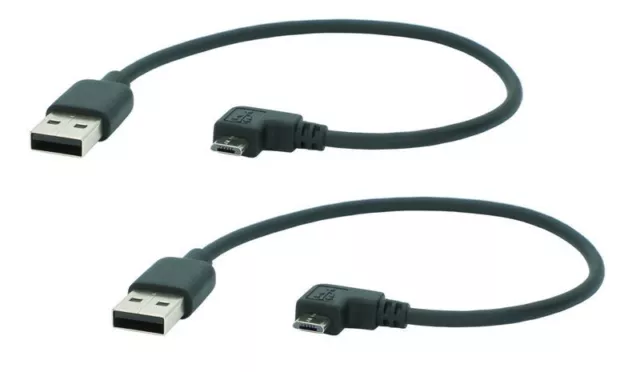 2x 0,2m Premium High Speed Micro USB 2.0 Cable de Carga y Datos m. 90° Ángulo #