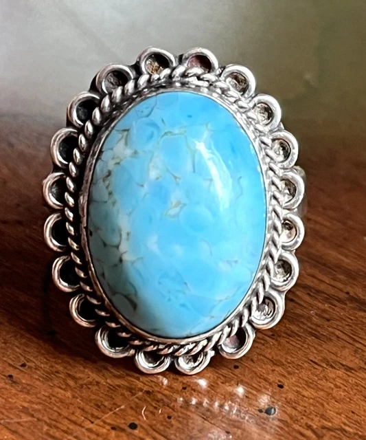SIGNED “CP” Baby Blue Taxco Estate Ring Sterling Silver 925 Size 7 Excellent!