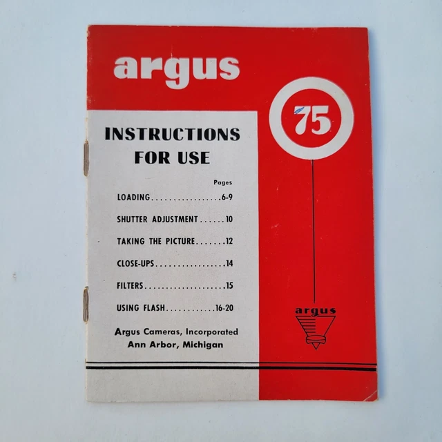 Vintage Argus  Argoflex Seventy Five 75 Instruction Manual Information Booklet
