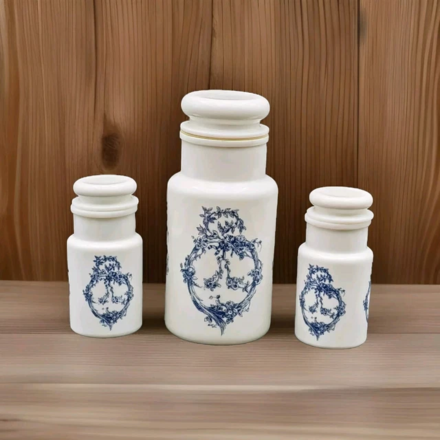 Ancien pot hermétique style pharmacie en verre opale avec son