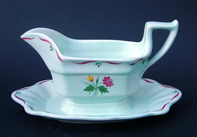 Adams Pale Green Floral Pattern Gravy Sauce Boat with Attached Stand - in VGC