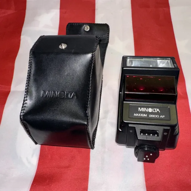 Minolta Maxxum Camera 2800 AF External Flash w/ Case Black Tested Working Mint