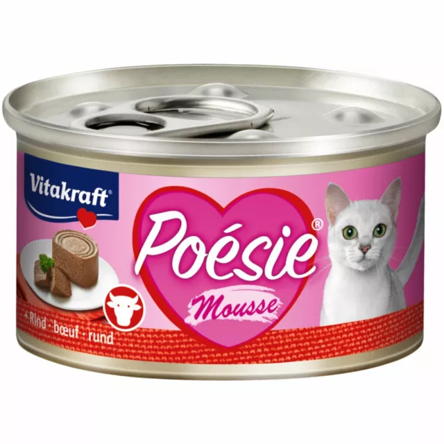 12 Doses - VITAKRAFT Nourriture pour Chat Poésie Mousse, Bœuf - Humide