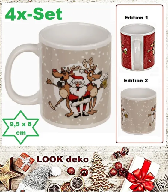 Weihnachtsmann-Crazy-Santa-Rentier Tasse Café Coupes Grès Beige 4 Pack