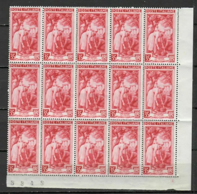 s33654 ITALIA MNH** 1950 Italia Lavoro L.35 blocco da 15v