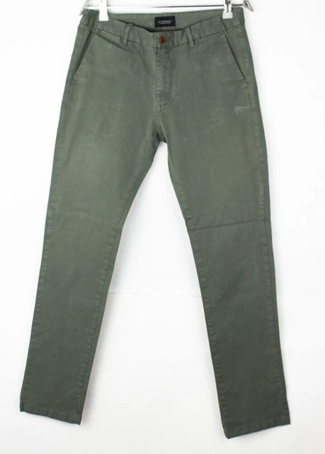 Pantalon Chino Scotch & Soda Super Slim Fit Stretch - Vert Kaki Foncé, Neuf Avec étiquettes