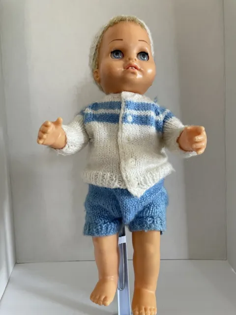 Mattel 1962 Tiny Chatty Cathy Baby 14" Doll W/ Vintage 3Pc Hand Made Knit Outfit