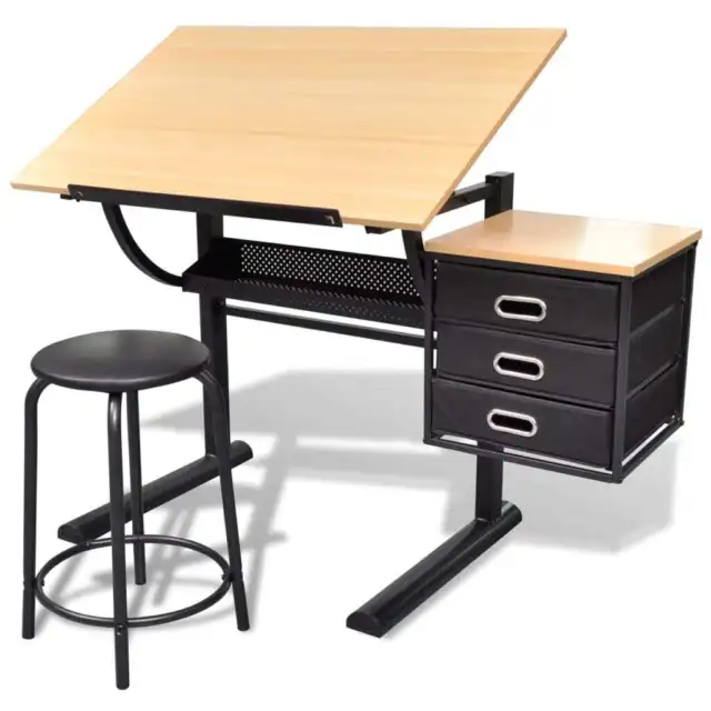 Table à dessin inclinable à 3 tiroirs avec tabouret vidaXL