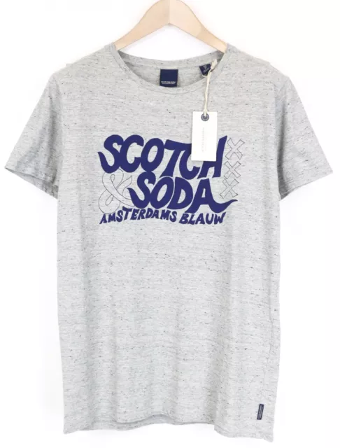 SCOTCH & SODA Ams Blauw Men T-Shirt M Grey Pure Cotton Logo Short Sleeved