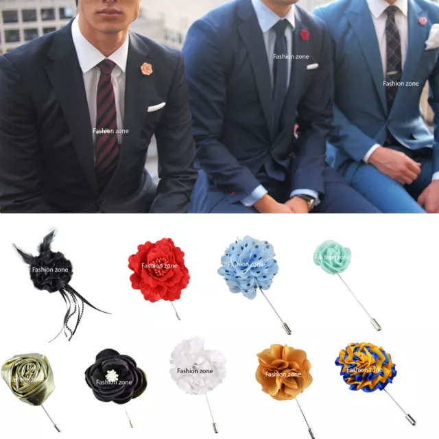 NEW Mens Corsage Boutonniere Lapel Pin Flower Wedding Black Red Green White Blue