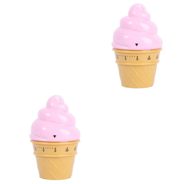 2 piezas temporizador de cuerda de helado temporizador de cocina recordatorio de tiempo temporizador mecánico (rosa)