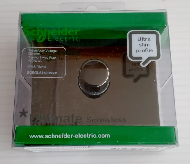 Schneider Interruttore dimmer senza vite ultra sottile NERO NICHEL 1 BANDA 2 VIE PUSH 400W