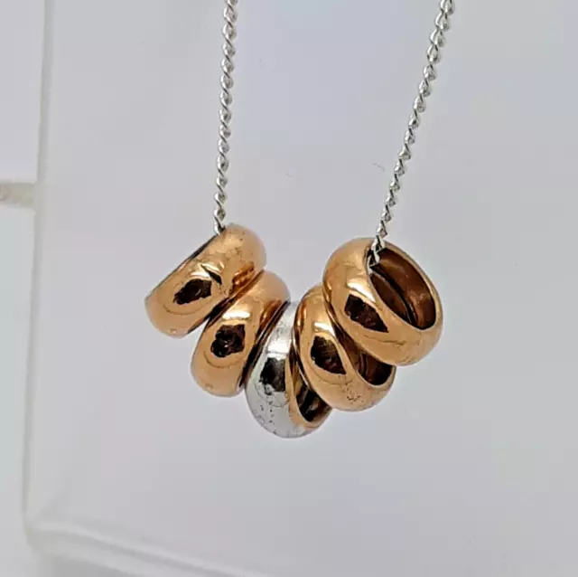 5 Rings 9ct Rose Gold on 45.5cm Sterling Silver Chain Necklace too good to scrap