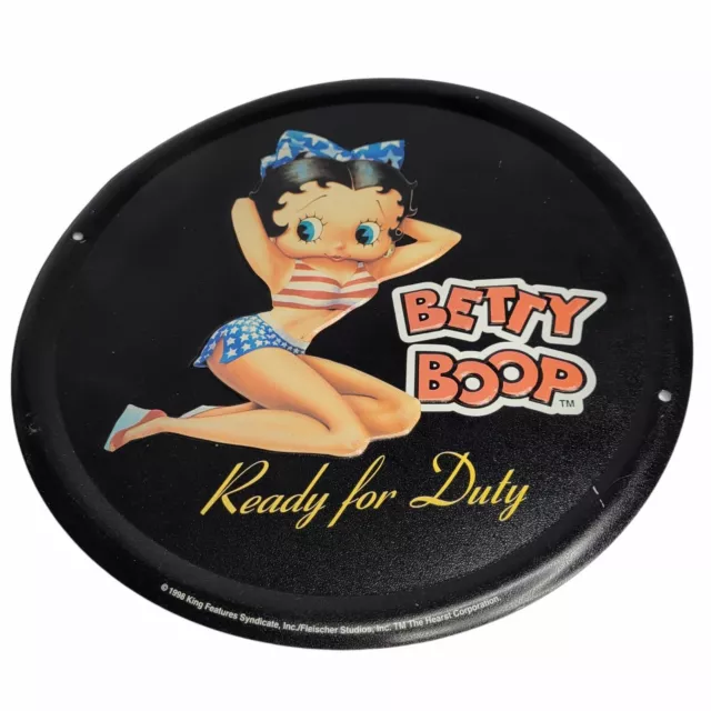 Betty Boop Round 12" Metal Sign Wall Art Ready for Duty Vintage 1990s Man Cave