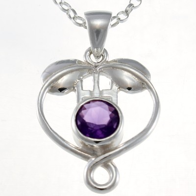 Scozzese Argento Sterling Cardo Ciondolo Con Ametista E 45.7cm Catenina Argento 