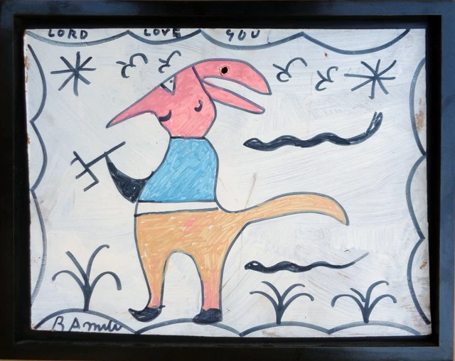 R.A. MILLER pink DEVIL outsider art FRAMED southern folk art SNAKES