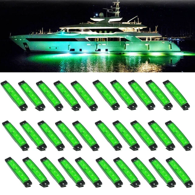 30x Green Marine Boat 6 LED Lamp Cabin Deck Courtesy Light Stern Transom Lights