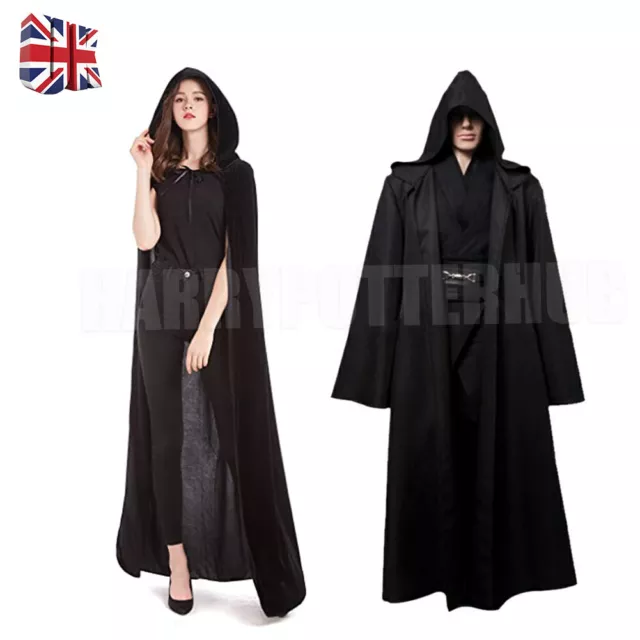 UK Velvet Hooded Cloak Medieval Pagan Witch Vampire Cape Halloween Fancy Dress