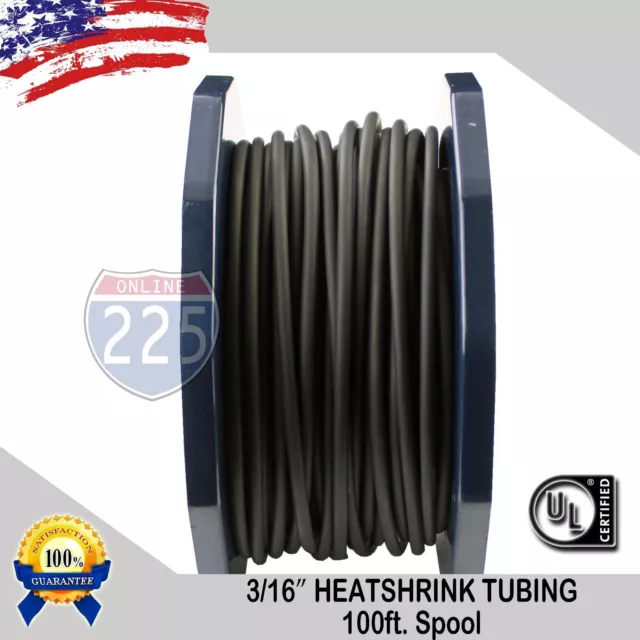 100 FT. 100 Feet BLACK 3/16" 5mm Polyolefin 2:1 Heat Shrink Tubing Tube Cable UL