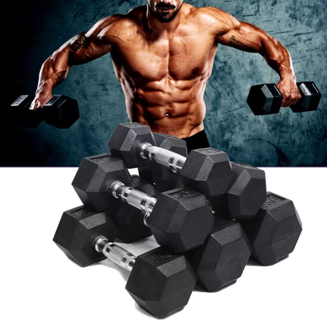 1KG-55KG Rubber Hex Dumbbell Fitness Home Gym Exercise Strength Weight Set Pair