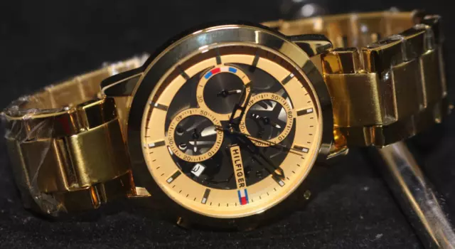 The Tommy Hilfiger Chronograph Quartz Black-Dial Golden Case Men's Wrist Watch
