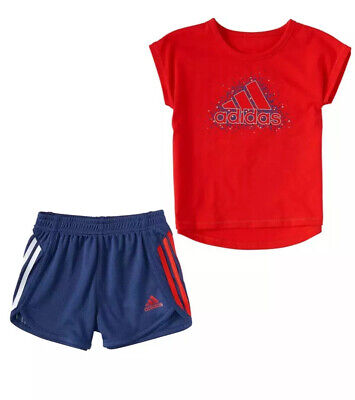Nwt Adidas Girls Size 4 ~ Graphic T-Shirt & Shorts Set ~ 2 Piece Outfit Msrp $36