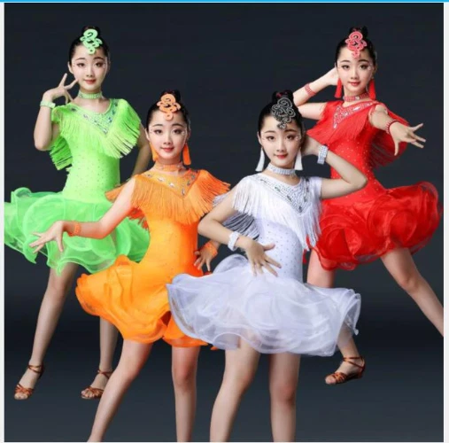 Nuovo 1 pezzo di abito latino nappa per bambini abbigliamento tango donna top estivo
