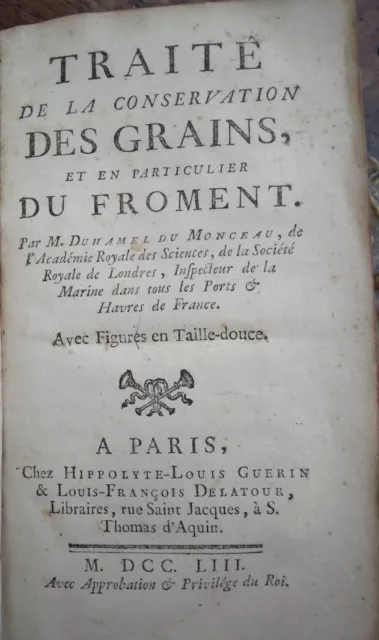 Duhamel du Monceau - TRAITÉ DE LA CONSERVATION DES GRAINS - 1753 - E.O