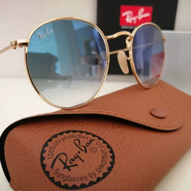 Gafas De Sol RAY BAN RB3447 001/3M ROUND Metal Gradient Blue nuevas