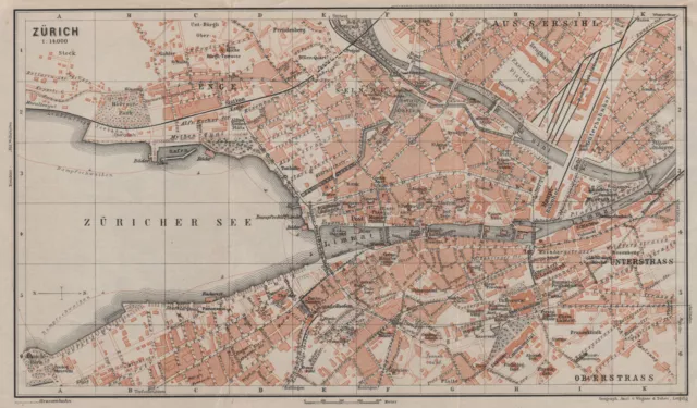 Z�RICH. Zurich. town city stadtplan. Switzerland Suisse Schweiz 1905 old map