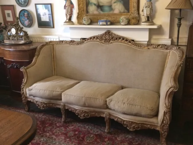 Stunning French  Rococo Gilt Wood Three Seater Sofa