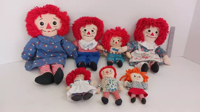 7 Vintage Raggedy Ann & Andy Doll Lot - Playskool, Applause, Dakin, Unmarked