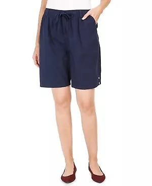 Karen Scott Women's Size M Petite Blue Stretch Pocketed Tie  Mid Rise Shorts