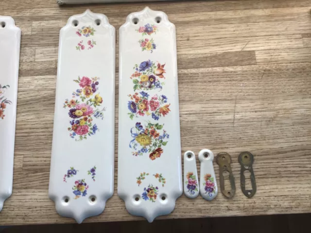 Par de placas de porcelana para dedos placas de empuje puerta con escudos florales bonitas