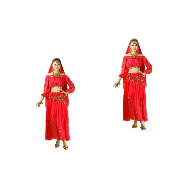 8 teile / satz Frauen Bauchtanz Kostüme Indische Tanzleistung Kleidung Rock