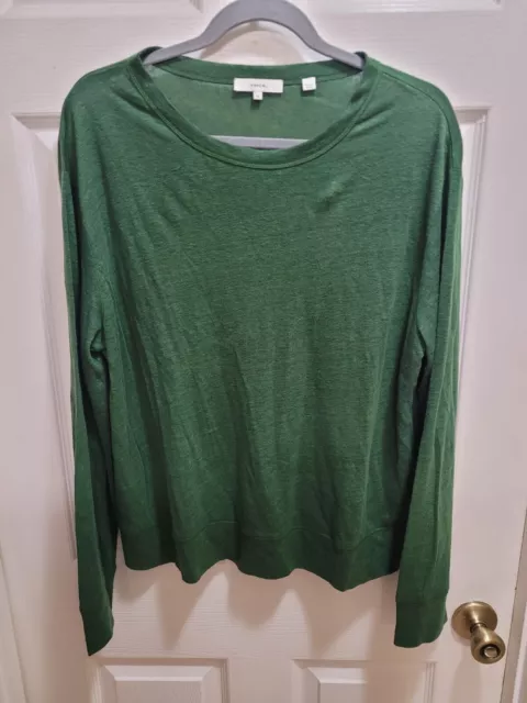 Vince Womens Size XL 100% Linen t-shirt long sleeve L Green Emerald lightweight